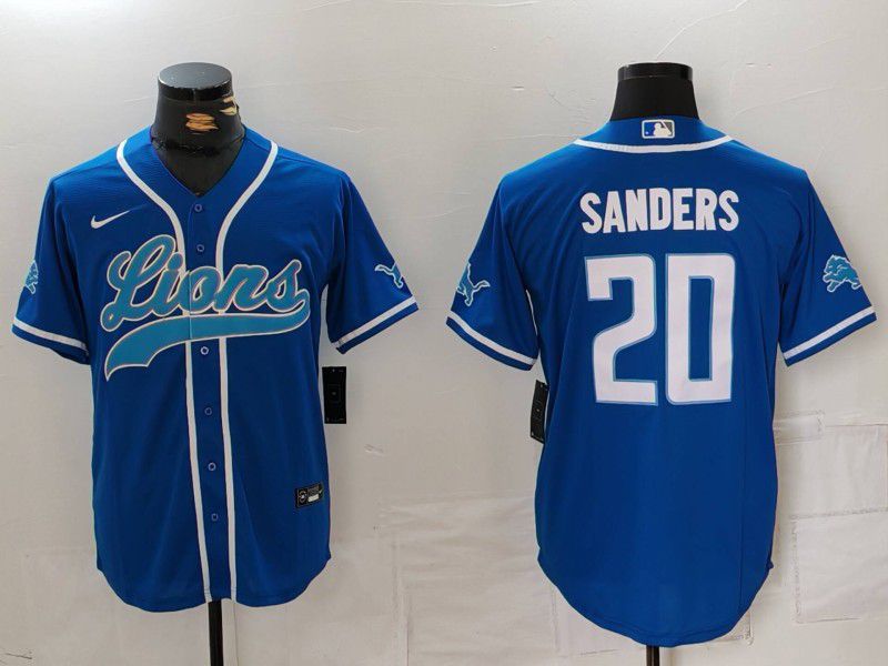 Men Detroit Lions 20 Sanders Blue Second generation joint name 2024 Nike Limited NFL Jersey style 4